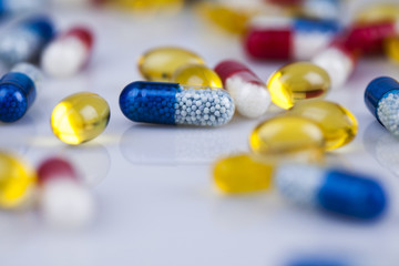 Healthy, Close up of Pills, Tablets, Capsule, Medical background