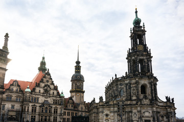 Fototapeta na wymiar Dresden Catholic Church Overcast Weather Bridge View Exterior Architecture Famous Building