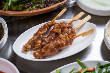 korean style pub food Spicy chicken satay