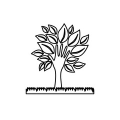 figure tree with leaves and grass icon, vector illustraction design