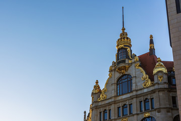 Leipzig Commerzbank Exterior Architecture Golden Accents Building Stone European Glass Walls Brick...