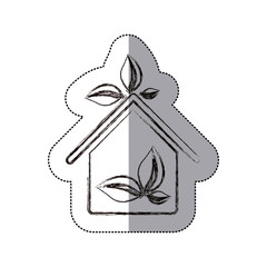 contour sticker eco houese with leaves icon,vector illustraction design