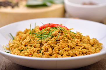 Spicy pork with herb,Thais cuisine