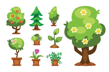 Cartoon garden green tree vector illustration.