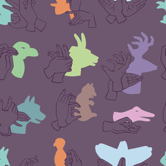 Hands gesture like different animals seamless pattern vector