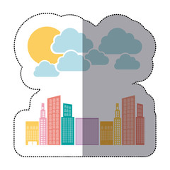 Obraz premium colorful builds with cloud and sun icon, vector illustraction design