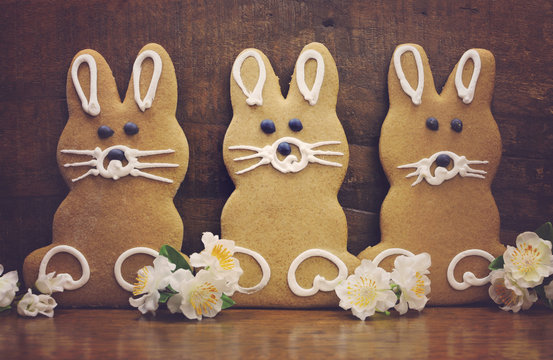 Retro  Easter bunny rabbit gingerbread cookies