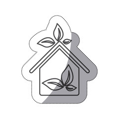 silhouette sticker eco houese with leaves icon,vector illustraction design