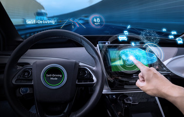 vehicle cockpit and screen, car electronics, automotive technology, autonomous car, abstract image visual