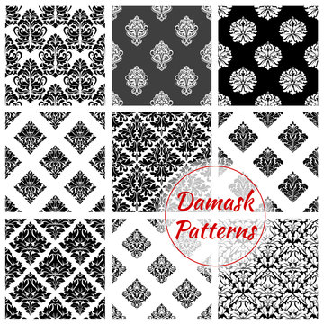 Damask seamless pattern set with floral arabesque