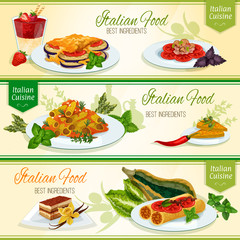 Italian cuisine dinner with dessert banner set