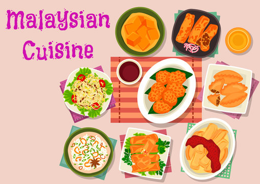 Malaysian cuisine exotic dishes icon design