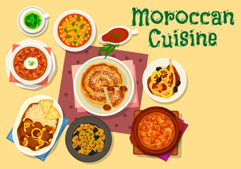 Moroccan cuisine traditional dishes icon design