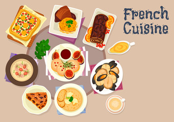 French cuisine festive dinner dishes icon design