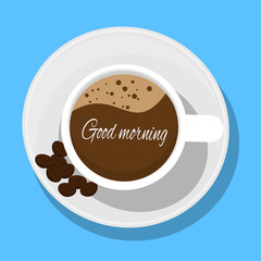 Isolated coffee cup with text on blue background