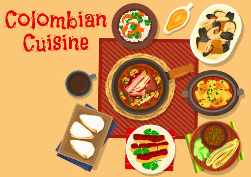 Colombian cuisine dinner dishes icon design