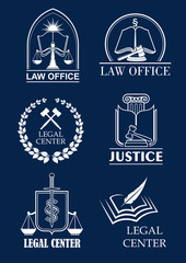 Law firm, lawyer office, legal center symbol set