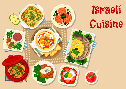 Israeli cuisine traditional dinner dishes icon