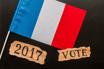 Fototapeta na wymiar Elections in France. Vote, 2017, inscription on crumpled piece of paper