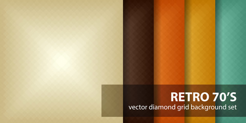 Diamond pattern set "Retro 70's". Vector seamless geometric backgrounds