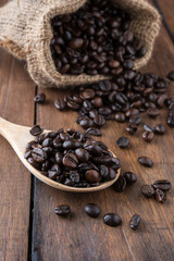 Coffee beans on old wood