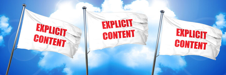 Explicit content sign, 3D rendering, triple flags