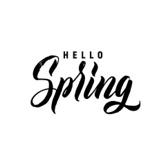 Hello Spring Hand Lettering Black Letters White Background.