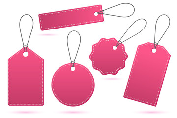 Set of pink price tags with shadow on white