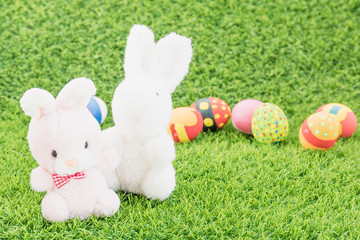Easter bunny toy and Easter eggs