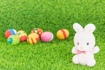 Easter bunny toy and Easter eggs
