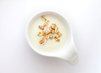 Close up natural creamy white yogurt in cup