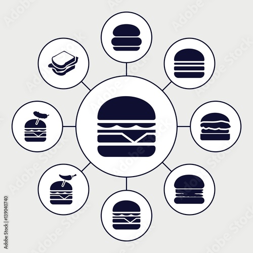 "Set of 9 hamburger filled icons" Stock image and royalty-free vector