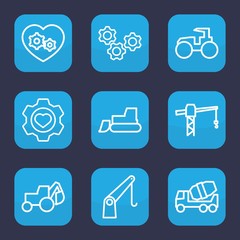 Set of 9 outline machinery icons