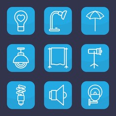 Set of 9 outline lamp icons