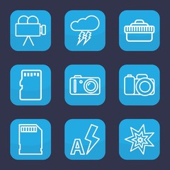 Set of 9 outline flash icons