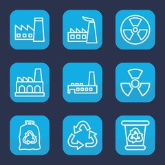 Set of 9 outline pollution icons