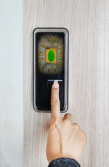 Fingerprint used as an identification method on a door lock. Digital illustration.