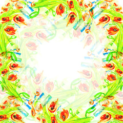 Obraz premium Watercolor frame of a floral, floral pattern, drawn in hand-made graphics. Card, greeting card. Red and green color