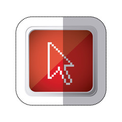 sticker red square button with silhouette pixelated cursor arrow vector illustration