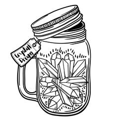 Print with a beautiful jar of crystal and diamond inside. vector illustration. a cocktail at the bar. crystal dream