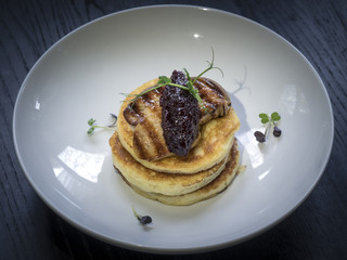 Pancakes with fried foie gras
