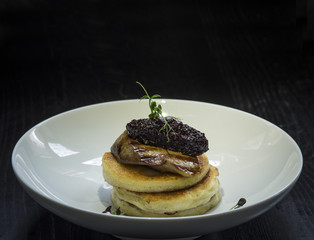 Pancakes with fried foie gras