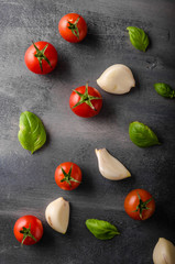 Tomato garlic basil background