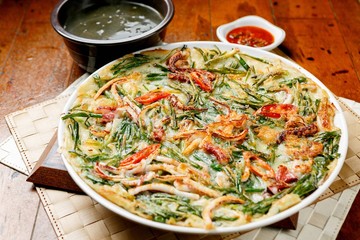 korean style seafood pancake plate