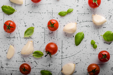 Tomato garlic basil background