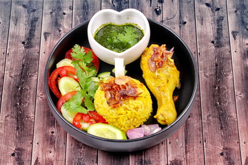 Muslim yellow jasmine rice with chicken,Halal food