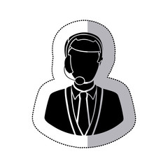 sticker monochrome silhouette man call center vector illustration