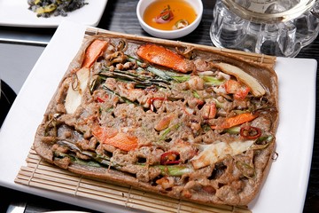 korean style seafood pancake plate