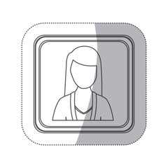 sticker monochorme silhouette square button with faceless executive woman vector illustration