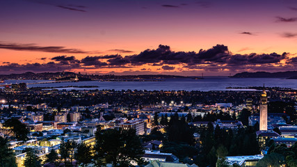 San Francisco Bay area and city of Berkeley on a spring evening